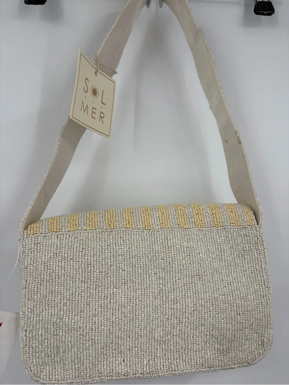 Beaded Dachshund Crossbody Bag in Cream & Black